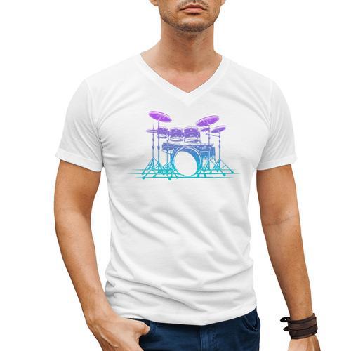 Drum Kit Set Drummer Pullover Men's V-Neck T-Shirt - Downbeat Supply