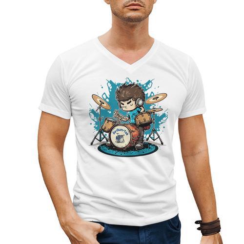 Drum Set Drumming Drummers Drum Kits Music Raglan Baseball Tee Men's V-Neck T-Shirt - Downbeat Supply