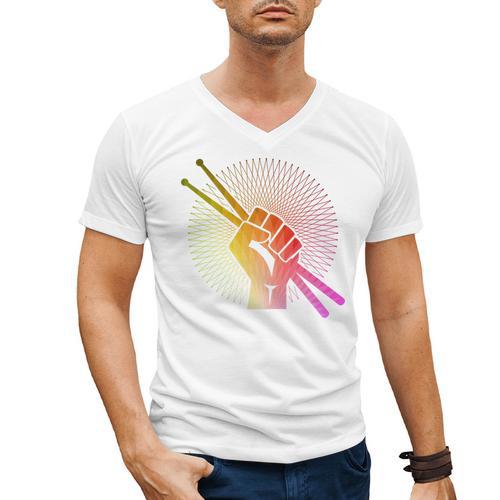 Drummer Drumsticks Fist Drum Kit Sweatshirt Men's V-Neck T-Shirt - Downbeat Supply