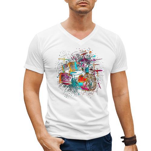 Drums Pop Art Drummer Drum Kit Men's V-Neck T-Shirt - Downbeat Supply
