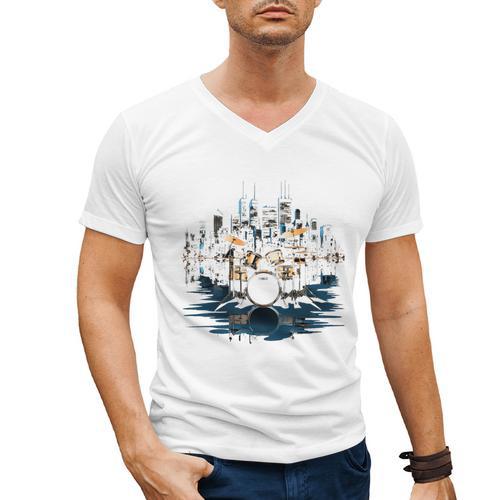 Drumset Drum Kit Music Drummer Drumming Men's V-Neck T-Shirt - Downbeat Supply