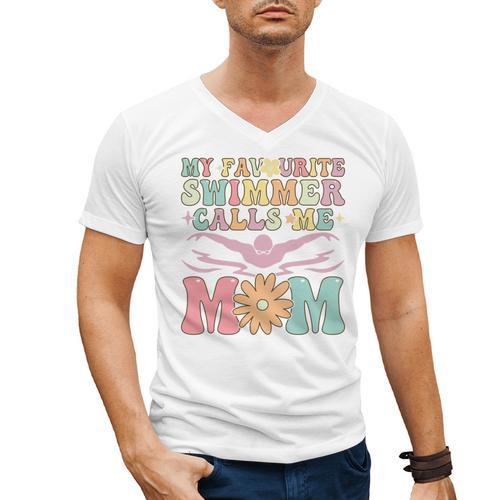 Favourite Swimmer Calls Me Mom Swimming Mom Female Swimmer Men's V-Neck T-Shirt - SwimGear Co