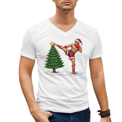Festive Muay Thai Santa Christmas Men's V-Neck T-Shirt - Nak Muay Co.