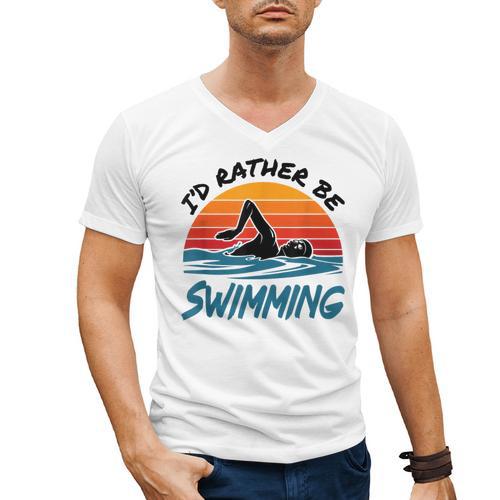 I'd Rather Be Swimming Retro Swim Swimmer Men's V-Neck T-Shirt - SwimGear Co