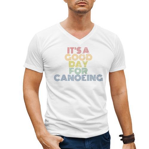 It's A Good Day For Canoeing Retro 70s Vintage Distressed Raglan Baseball Tee Men's V-Neck T-Shirt - Paddle Life