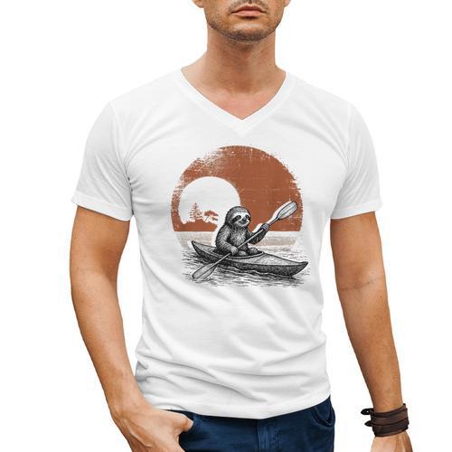Kayaking Sloth Kayak Kayaker Canoe Paddling Men's V-Neck T-Shirt - Paddle Life