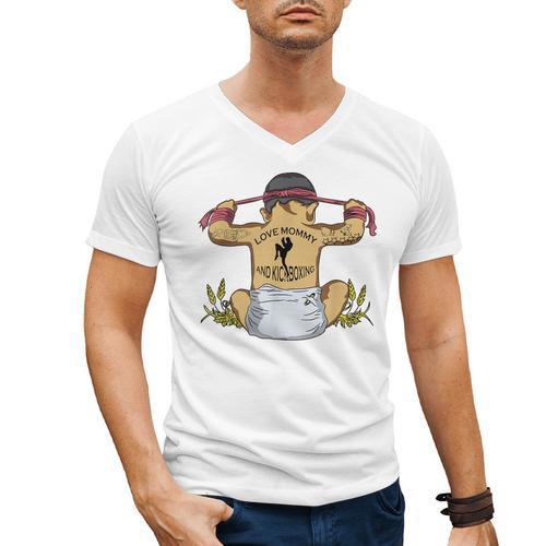 Kickboxing Muay Thai Training Fitness Baby Love Mommy Men's V-Neck T-Shirt - Nak Muay Co.