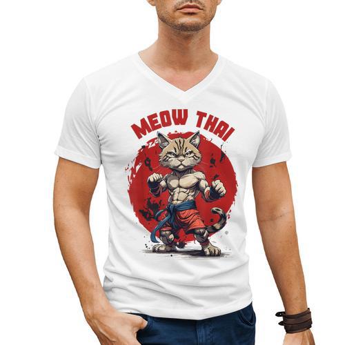 Meow Thai Funny Muay Thai And Cats Lover Men's V-Neck T-Shirt - Nak Muay Co.