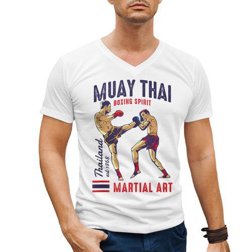 Muay Thai Boxing Spirit Martial Art Men's V-Neck T-Shirt - Nak Muay Co.