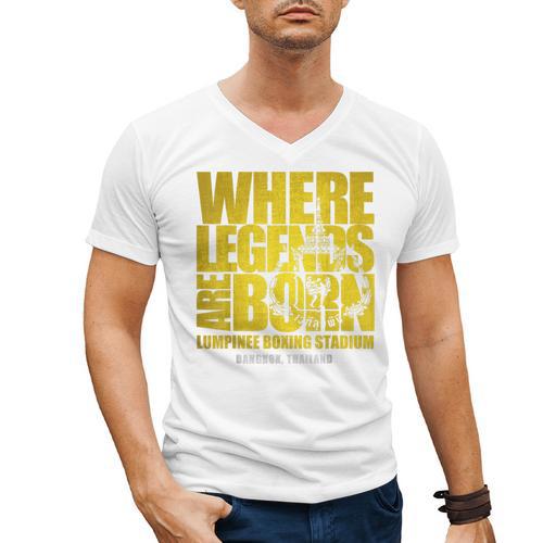 Muay Thai Lumpinee Boxing Stadium Where Legend Born Men's V-Neck T-Shirt - Nak Muay Co.