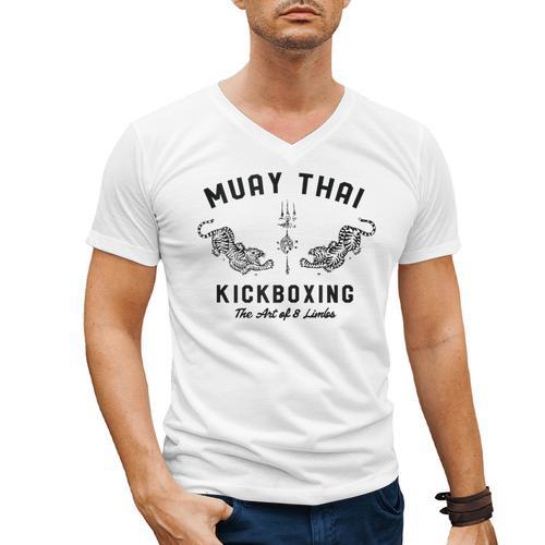 Muay Thai Twin Tigers MMA Warrior Fight Men's V-Neck T-Shirt - Nak Muay Co.