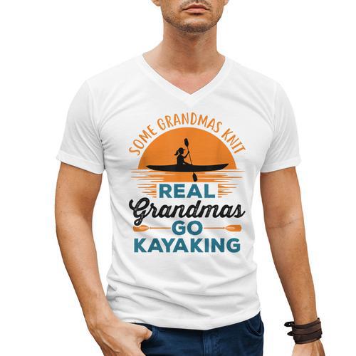 Real Grandmas Go Kayaking Yak Kayak Women Canoe Kayaker Men's V-Neck T-Shirt - Paddle Life