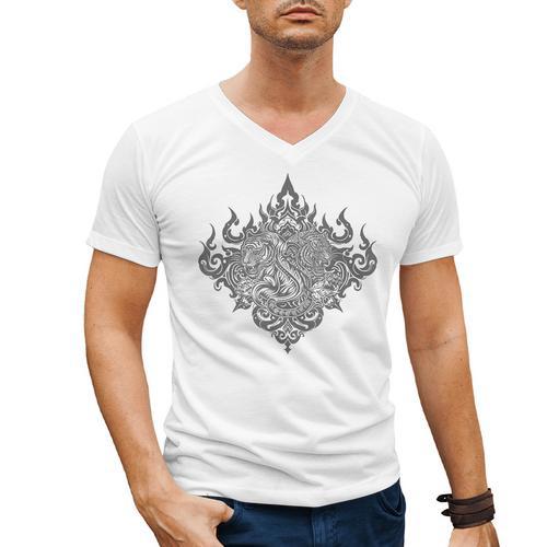 Sak Yant Muay Thai MMA Tattoo Twin Tiger Martial Art Boxing Men's V-Neck T-Shirt - Nak Muay Co.