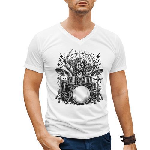 Spaniel Rock Drum Kit Men's V-Neck T-Shirt - Downbeat Supply