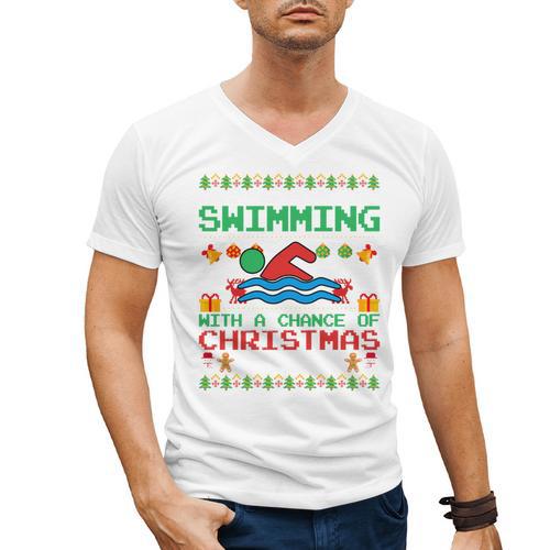 Swimming Christmas Party Swim Swimmer Christmas Ugly Style Men's V-Neck T-Shirt - SwimGear Co