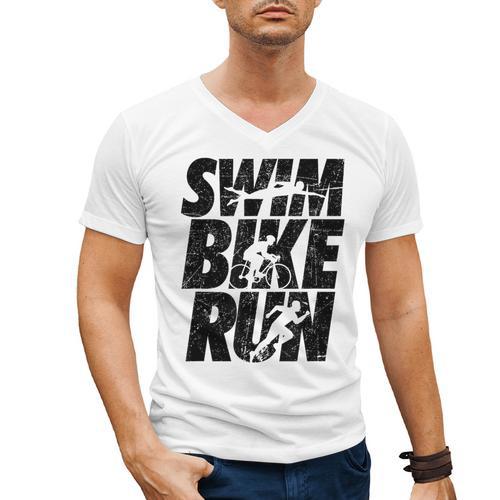 Swimming Cycling Running Triathlon Running Swimming Men's V-Neck T-Shirt - SwimGear Co