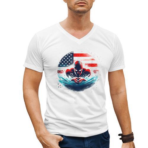 Swimming United States American Swimming Apparel Swimming Men's V-Neck T-Shirt - SwimGear Co