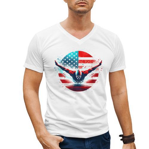 Swimming United States Shirt With American Flag Swimming Men's V-Neck T-Shirt - SwimGear Co