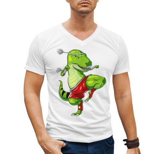 T-Rex Dinosaur Muay Thai Boxing Karate Martial Arts Kung Fu Men's V-Neck T-Shirt - Nak Muay Co.