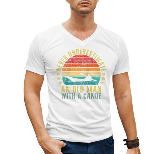 Never Underestimate An Old Man With a Canoe Retro Raglan Baseball Tee Men's V-Neck T-Shirt - Paddle Life