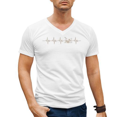 Vintage Drum Kit Heartbeat Graphic For Drummers Men's V-Neck T-Shirt - Downbeat Supply