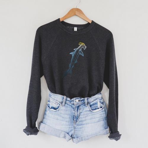 Beautiful Colors Swimming Hammerhead Shark Lovers Raglan Sleeve Sweatshirt - SwimGear Co