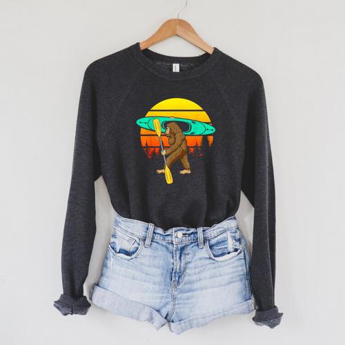 Bigfoot Kayak Paddling Lake Rafts Inflatable Canoe Sasquatch Raglan Sleeve Sweatshirt - Paddle Life