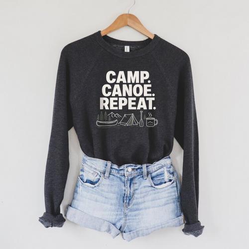Camp Canoe Repeat Outdoor Adventure Raglan Sleeve Sweatshirt - Paddle Life
