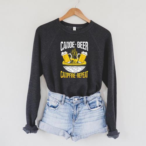 Canoe Beer Campfire Repeat Kayak Canoe Raglan Sleeve Sweatshirt - Paddle Life