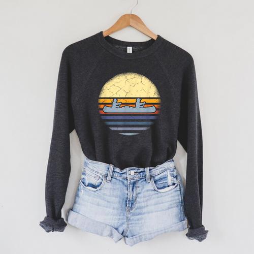 Canoe Canoeing Vintage Sunset Raglan Sleeve Sweatshirt - Paddle Life