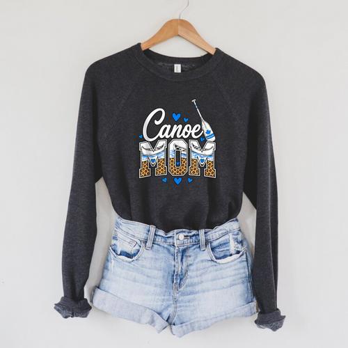 Canoe Mom Leopard Print Paddle River Lake Sport Mother Raglan Sleeve Sweatshirt - Paddle Life