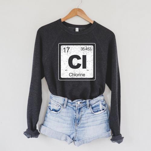 Chlorine Periodic Table Symbol Chemistry Swimming Dive Raglan Sleeve Sweatshirt - SwimGear Co