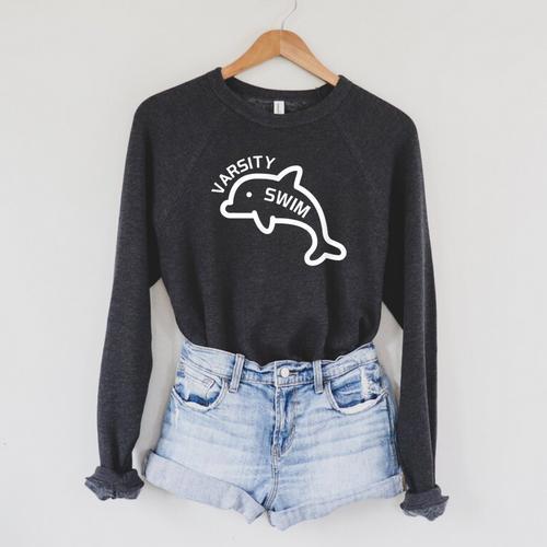 Dolphin Dolfin Varsity Swim Swim Team Swim Club Swimming Raglan Sleeve Sweatshirt - SwimGear Co