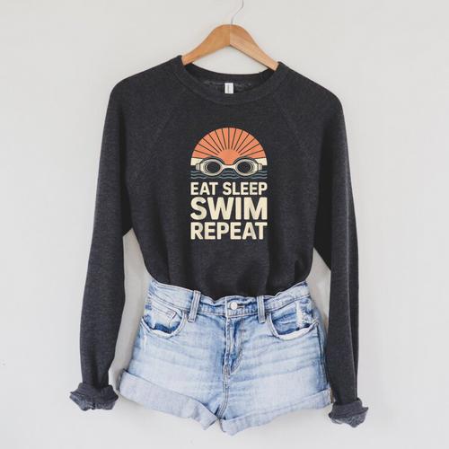 Eat Sleep Swim Repeat Swimmer Swimming Raglan Sleeve Sweatshirt - SwimGear Co