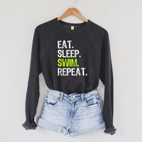 Eat Sleep Swim Repeat Swimming Swimmer Cool Raglan Sleeve Sweatshirt - SwimGear Co