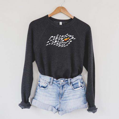 Fish Swimming Against The Current Be Yourself -Adults Kids Modern Casual Raglan Sleeve Sweatshirt - SwimGear Co