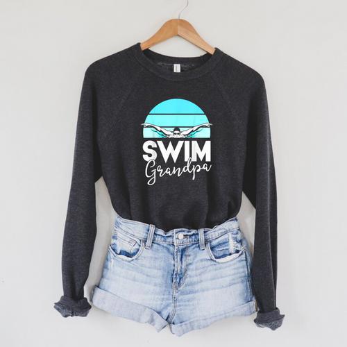 Grandpa Papa Swimming Meet Swimmer Swim Team Shirt Raglan Sleeve Sweatshirt - SwimGear Co
