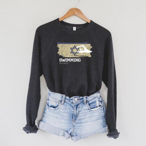 Israel Swimming Swimmer Water Sports Swimming Raglan Sleeve Sweatshirt - SwimGear Co