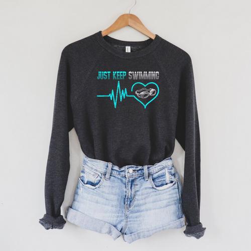 Just Keep Swimming For Swimmers Divers Diving Retro Raglan Sleeve Sweatshirt - SwimGear Co