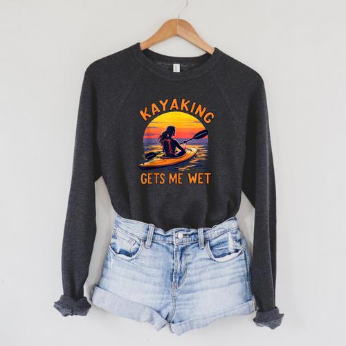 Kayaking Gets Me Wet Kayak Paddling Canoe Adult Joke Sleeveless Raglan Sleeve Sweatshirt - Paddle Life