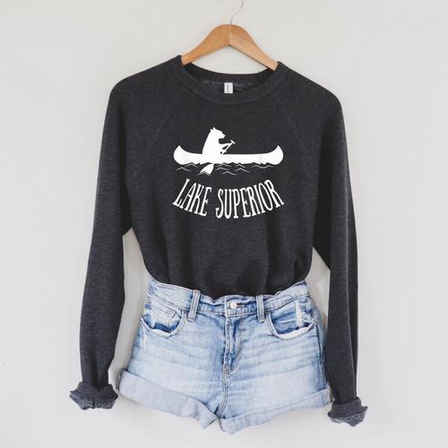 Lake Superior Bear Canoe Upper Peninsula For Yooper Raglan Sleeve Sweatshirt - Paddle Life