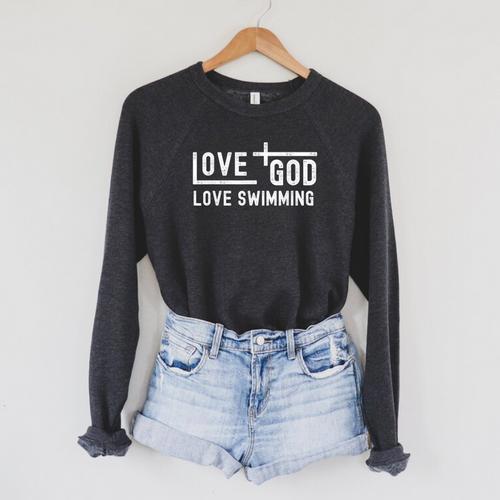Love God Love Swimming Swim With Jesus For Christian Athlete Raglan Sleeve Sweatshirt - SwimGear Co