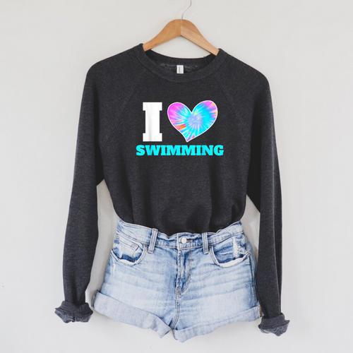 I Love Swimming Swimmer Swim Raglan Sleeve Sweatshirt - SwimGear Co