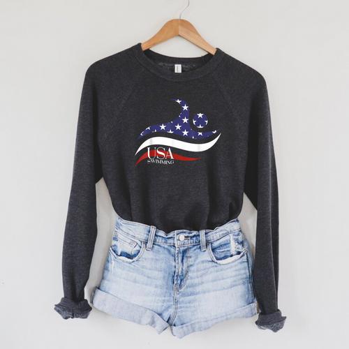 Patriotic American Flag Floating USA Swimming Team Raglan Sleeve Sweatshirt - SwimGear Co