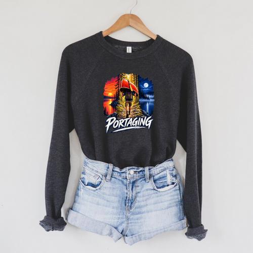 Portaging Canoe Wilderness Adventure Scenic Graphic Raglan Sleeve Sweatshirt - Paddle Life