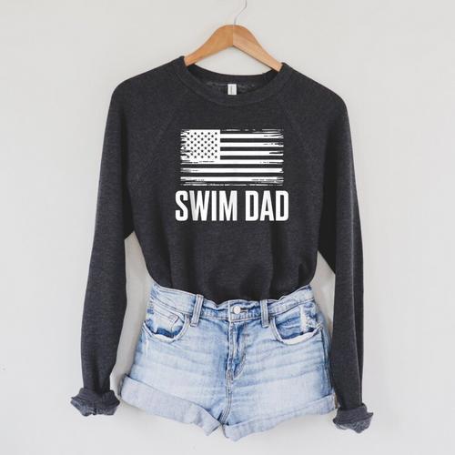 Swim Dad Art For Dad Father Men Swim Team Dad Swimming Coach Raglan Sleeve Sweatshirt - SwimGear Co