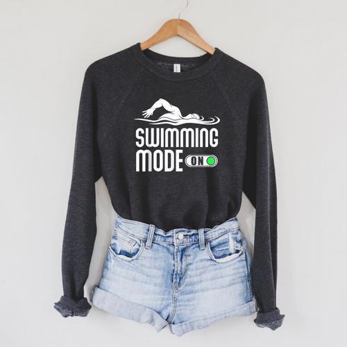 Swim Slogan Funny Swimming Mode On Swim Raglan Sleeve Sweatshirt - SwimGear Co