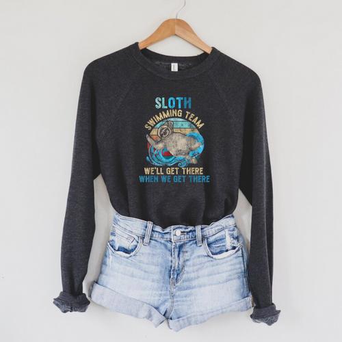Swimmer Swim Sloth Swimming Team Retro Raglan Sleeve Sweatshirt - SwimGear Co