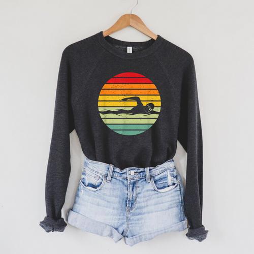 Swimming & Water Sport Vintage For Swimmers & Swim Coaches Raglan Sleeve Sweatshirt - SwimGear Co