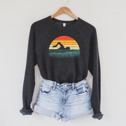 Swimming Art For Men Women Swim Coach Rescue Swimmer Raglan Sleeve Sweatshirt - SwimGear Co
